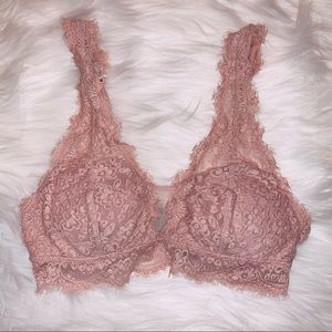 Aerie Pink Eyelash Lace Plunge Bralette Size S